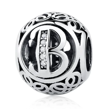925 Sterling Sølv Alfabet Perle, Krystal A-Z Bogstav Vedhæng Passer til Pandora Oprindelige Charme Armbånd Kvinder DIY Smykker