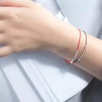 925 Sterling Sølv Ankel Armbånd Til Kvinder Simpel Rød Tråd Charme Armbånd & Armbånd Justerbare Reb Pige Mode Smykker