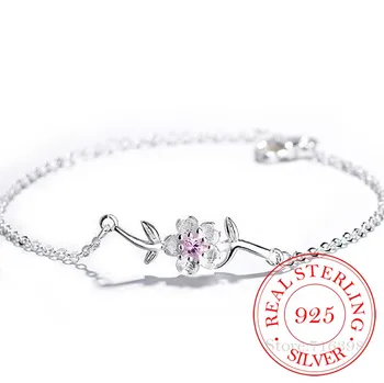 925 Sterling Sølv Krystal Kirsebær Blomster Armbånd &Øreringe Til Kvinder Mode Smykker Pulseras Mujer Moda 2020