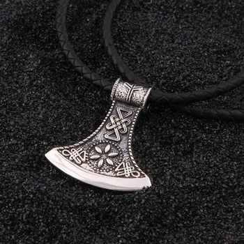 925 sterling sølv Viking Vegvisir rune og Celtic knude ax halskæde med køl halskæde og læder kæde og træ kasse som gave