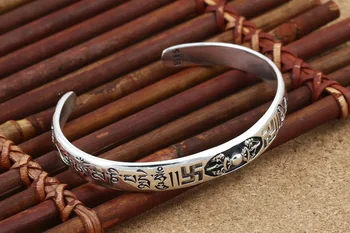 925 Sølv Tibetanske Seks Ord, Ordsprog Armbånd Sterling Sølv Buddhistiske Vajra Dorje Armbånd Kvinder Unisex Armbånd