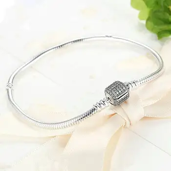 AAA CZ Blomst 925 Silver Snake Armbånd Grundlæggende Oprindelige Perler Armbånd til Kvinder Passe Europæiske DIY Smykker at Gøre