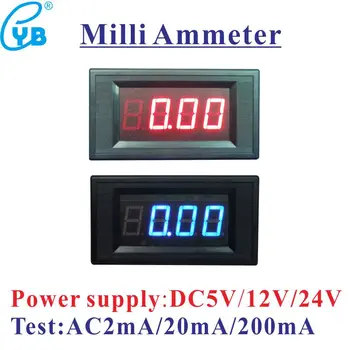 AC 2mA 20mA 200mA LED Digital AC-Amperemeter Amp Panel Meter Løbende Meter Mini-Milli-Meter DC 5V 24V Ampere meter Rød Blå Skærm