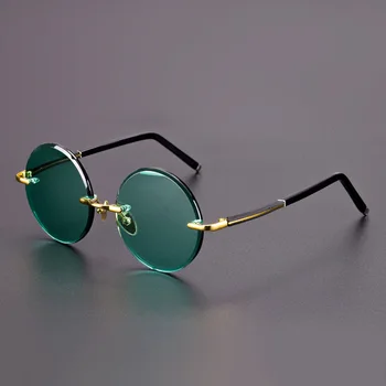 Acetat Vintage Uindfattede Solbriller Til Mænd Retro Runde Solbriller Kvinder Naturlig Krystal Sten Linse Grønne Briller, Beskyttelsesbriller Mand Oculos