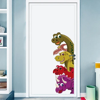 Aftagelig Tegnefilm Dinosaur Wall Stickers til Døren Indretning til børneværelset Børnehave Vinyl vægoverføringsbilleder Kunst Vægmalerier Hjem Dekoration