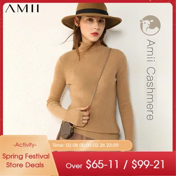 Amii Minimalisme Efterår og Vinter Trøjer For Kvinder Mode Solid Cashmere Turtleneck sweater for at Holde Varmen Overdele 12070540