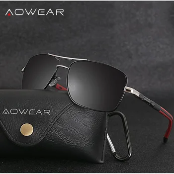 AOWEAR Rektangel Polariserede Solbriller Mænd Aluminium Retro Spejl solbriller til Mænd, Kvinder 2018 Luksus Mærke Nuancer Briller gafas