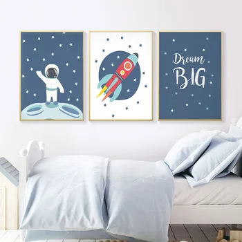 Astronaut Plads Væg Kunst, Lærred, Plakat Børnehave Print Minimalistisk Maleri Dekorative Billede Nordiske Baby Drenge Soveværelse Dekoration