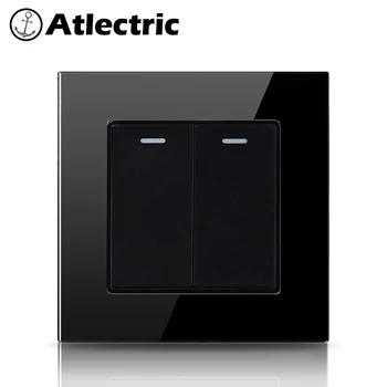 Atlectric 1 2 3 4 1 Gang 2-Vejs-Knappen, Skifte Lyset On / Off Wall-Knappen Lampe Skifte Hærdet Glas Panel