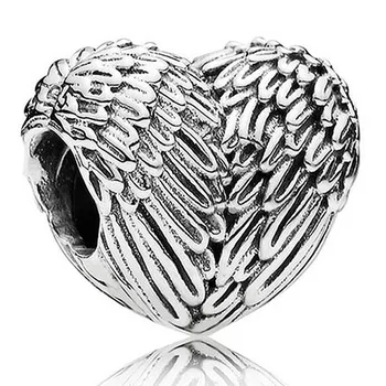Autentisk S925 Perle-Charme Søde Kærlighed Hjerte Engleagtige Fjer, Perler til Kvinder, armbånd Armbånd DIY Smykker