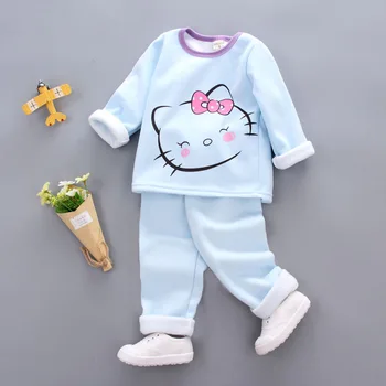 Baby Pige Nattøj Sæt Kids 2-4Y Tykkere Termisk Pyjamas Søde Candy Farve Pink Kanin Tøj, Børn, Vinter Varmt Tøj Sæt