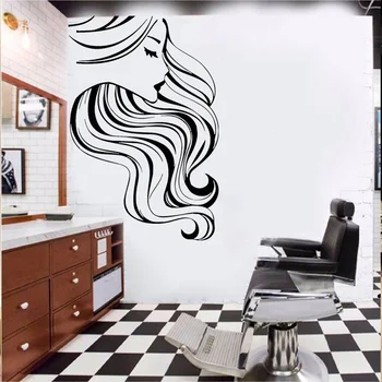 Barbershop Vinyl Wall Stickers Frisør Studio Decals Piger Haircut Dekorationer Smukke Vægmalerier Flytbare O68
