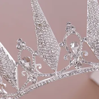 Barok Luksus Gnister Geometriske Krystal Brude Tiaras Crown Diadem Festspil Rhinestone Slør Tiara Hovedbøjle Bryllup Hår Smykker