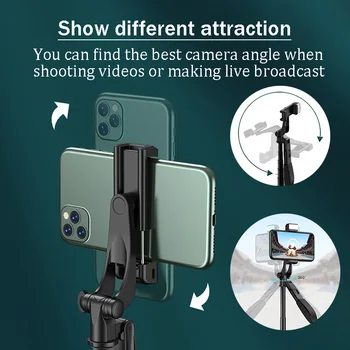 BFØLGE 5 i 1 Vlog Selfie Stick Stabilisator Stativ Fyld Lys Bluetooth Gimbal holder til Smartphone, iPhone Youtube Skyde Video