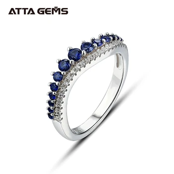 Blå Safir Sterling Sølv Ringe til Kvinder, Bryllup, Engagement Smykker S925 Skabt Safir Runde Cut Engros Smykker