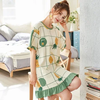 Bomuld Nattøj Kvinder Sommeren Nye Ananas Japansk Pige Nightdress Lotus Blad Bomuld, Løs, Afslappet Komfortabel Kvinder Nattøj