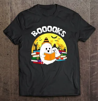 Booooks Ghost Boo Læse Bøger Halloween Månen Mænd T-Shirt S-3Xl Oversized t-Shirt
