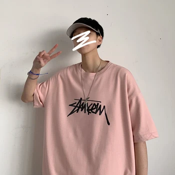 Brev Trykt koreansk Stil Tøj Bomuld Sommeren Hip Hop Nye Store Størrelse Løs Par kortærmet T-shirt til Mænd