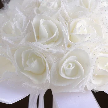 Bryllup Buket Håndlavede Blomster Dekorative Kunstig Rose Blomster, Perler, Blonder Accenter med Bånd Brude