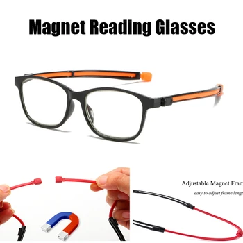 Bærbare Magnet Læsning Briller til Mænd, Kvinder Unisex Justerbar Magnetiske TR90 Square Frame Presbyopic Briller Recept Linse