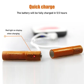 Bærbare Størrelse USB-Genopladelige 1,2 V AAA 450mAh Batterier Lang Bruge Tid Mikro-USB-Opladning af Batterier Sæt Med LED-Indikator
