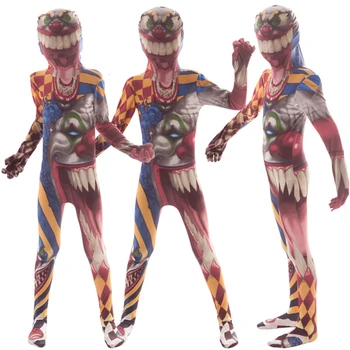 Børn Halloween Cosplay Kostumer Skræmmende Blodige Buksedragt Fancy 3D-Print Skelet Karneval Klovn, Mor Horror Party Slid