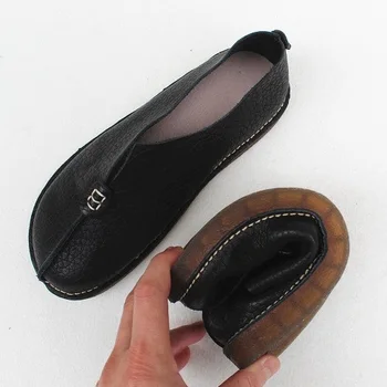 Careaymade-Kvinder ' s sko fladskærms blødt koskind sål læder manuel enkelt sko åndbar og blokeringsfri ren læder sko
