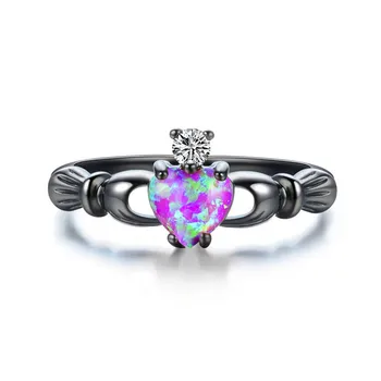 Charme Kvindelige Hvid Blå Pink Opal Ring Vintage Sort Guld Vielsesringe For Kvinder Punk Crystal Kærlighed Hjerte Engagement Smykker