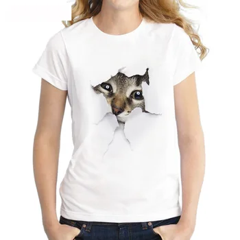 Charmerede 3D kat Print Casual Harajuku Kvinder T-Shirt til Sommeren Korte ærmer Afslappet Rund hals Billige Tøj Kina Top Mode Femme