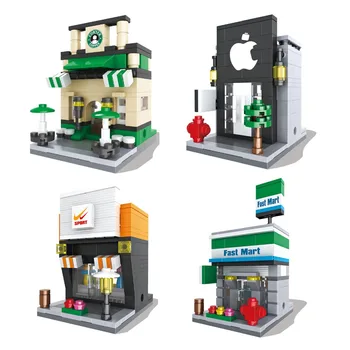 City Mini Street Scene byggesten Legetøj Arkitektur Model Apple Store KFCE McDonald Kompatibel Med Legetøj for Børn