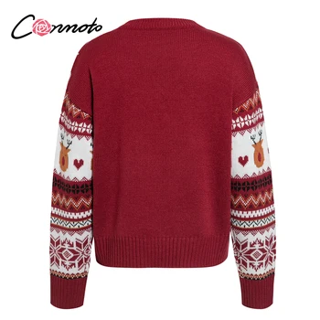 Conmoto Kausale red efterår og vinter jul sweater Dyr design med lange ærmer kvindelige træk femme Mode o-neck strikket jumper