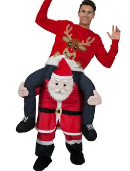 Cosplay Santa Claus Mascot Ride på Skulderen mig tilbage cosutme bukser kjole OS Xmas