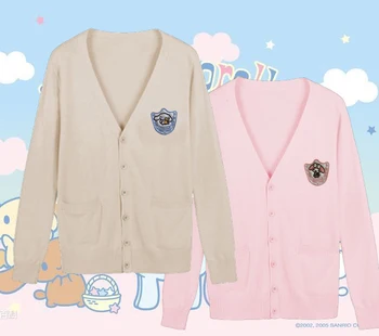 Cute Baby Cinnamoroll & Min Melodi Japansk JK Uniform Sailor Trøje, langærmet Cardigan Cosplay Tykke Vinter Beige & Pink