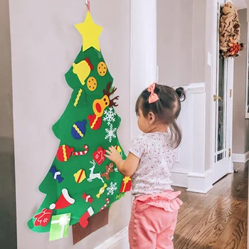 Cyuan DIY Følte juletræ prydet med Aftagelig Ornament Chtistmas Gaver til Børn Småbørn Xmas Dekorationer til Hjemmet Noel 2020