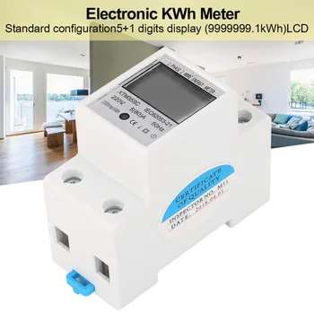 Din-Skinne-LCD-Digital Single Fase energimåler kWh Strømforbrug Wattmeter Elektronisk AC 220V 80A Nulstille Nul