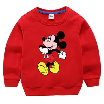 Disney Mickey Trykt Sweatshirt Forår og Efterår Ren Farve Tegnefilm Ren Bomuld Børns Sweatshirt