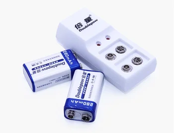 Doublepow Nye DP-6F22 9V Batteri 280 mAh batterier multimeter mikrofon, Batteri + 9 V B09 oplader , fjernbetjening legetøj