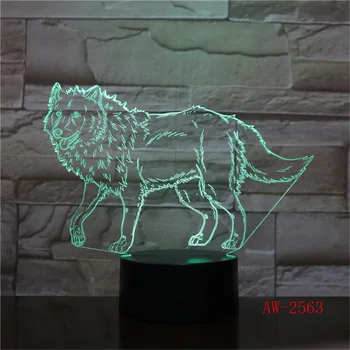Dyr Hyle Wolf 3D-Lampe LED-USB-Tabel Nat Lys Flerfarvet Lava RGB Belysning Luminaria Jul Skifte Touch Remote AW-2563