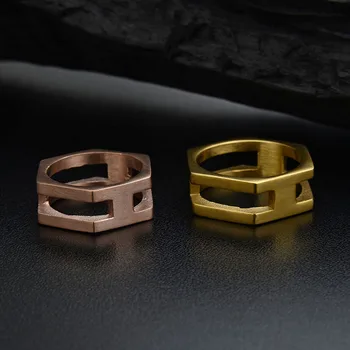 EdgLifU Mode Mænd, Ring for Kvinder Punk Sort Enkel Sekskantede Form Finger Ringe, rustfrit stål Geometriske Design Smykker
