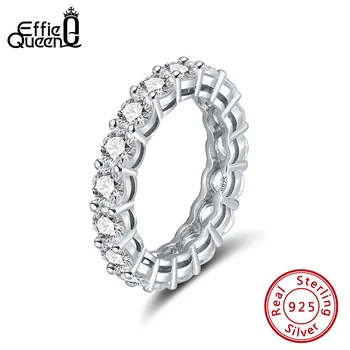 Effie Dronning Mousserende Kvinders Evighed Runde Bryllup Band Finger Ringe Bane Fuld Zircon 925 Sølv Ringe, Smykker Gave SR167