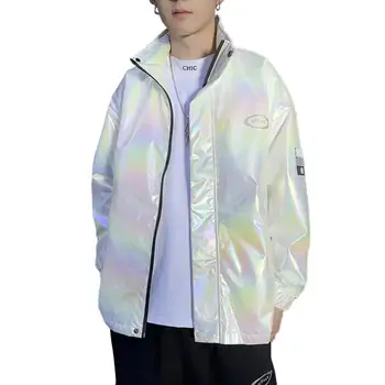 Efterår og vinter mænd holografiske farverige jakker og frakker mand hip hop reflekterende vindjakke chaquetas hombre
