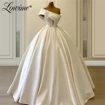 Elegant Satin Dubai Bryllup Kjoler 2020 Custom Made A-Line Brudekjoler Krystaller Bride Kjoler Tyrkisk Dubai Brude Kjoler