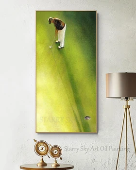 Enkle Design Kunstner Hånd-malet Spille Golf Olie Maleri på Lærred Simpelthen Væg Kunst Golf Club Olie Maleri til Væggen Dekoration