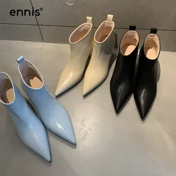 ENNIS Designer Støvler Kvindelige Stiletto Ankel Støvler-High Heels i Ægte Læder Støvler Kvinder Spidse Tå Pumper Slip På Sko A0165