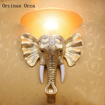 Europæiske dekorative guld folie elefant væglampe stue korridor soveværelse sengelampe kreative retro malet væg lampe