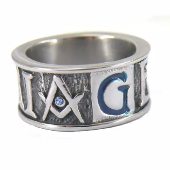 Fanssteel Rustfrit stål smykker freemonsry blå G Geometri master mason frimurer Ring FSR08W32
