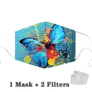 Farve Vintage Sommerfugl Print Kvinder Munden Maske med 2 stk Filtre PM2.5 Genanvendelige Anti-støv Maske Maske Vaskbar