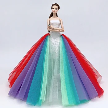 Farverig Regnbue Mode Dukke Tøj Til Barbie Dukke Bryllup Kjole Outfits Part Kjole Til 1/6 BJD Dukke Dukkehus Tilbehør