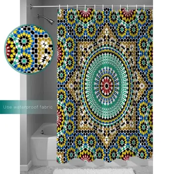 Farverige Marokkanske Marokko Traditionel Arabisk Mosaik Abstrakte Alhambra Antikke Arabiske Indretning Badeforhæng Badeværelse Gardin