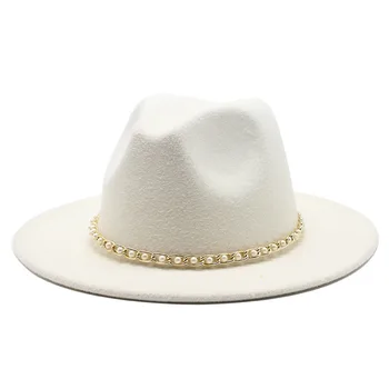 Fashion 18 farver Mænd Kvinder Wide Brim Uld Filt Hat Formel Part Jazz Trilby Fedora Hat og sort Gul hvid pink Panama Cap